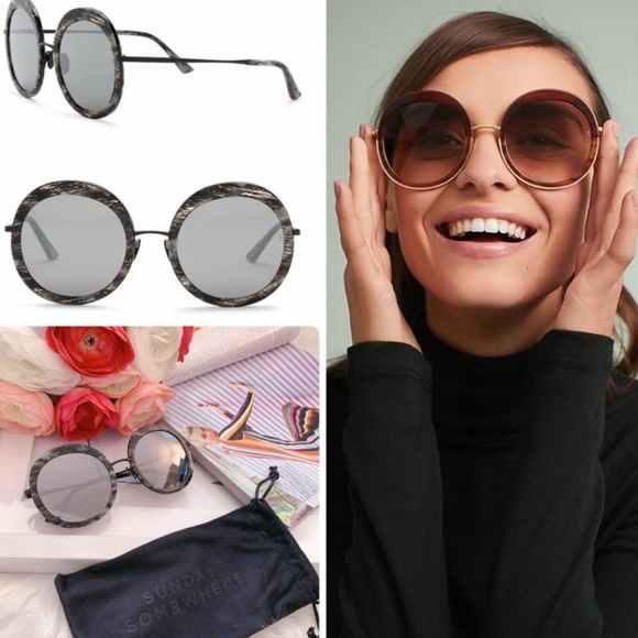 Sunday Somewhere Abella Sunglasses Round Anthropologie Black Tortoise $228 - Picture 1 of 8